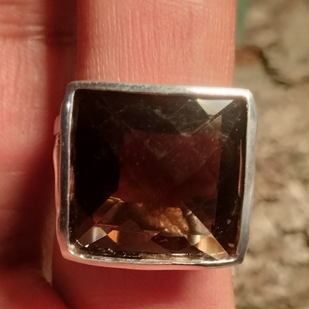 Sterling Silver Square Smokey Quartz Ring Size 7.25